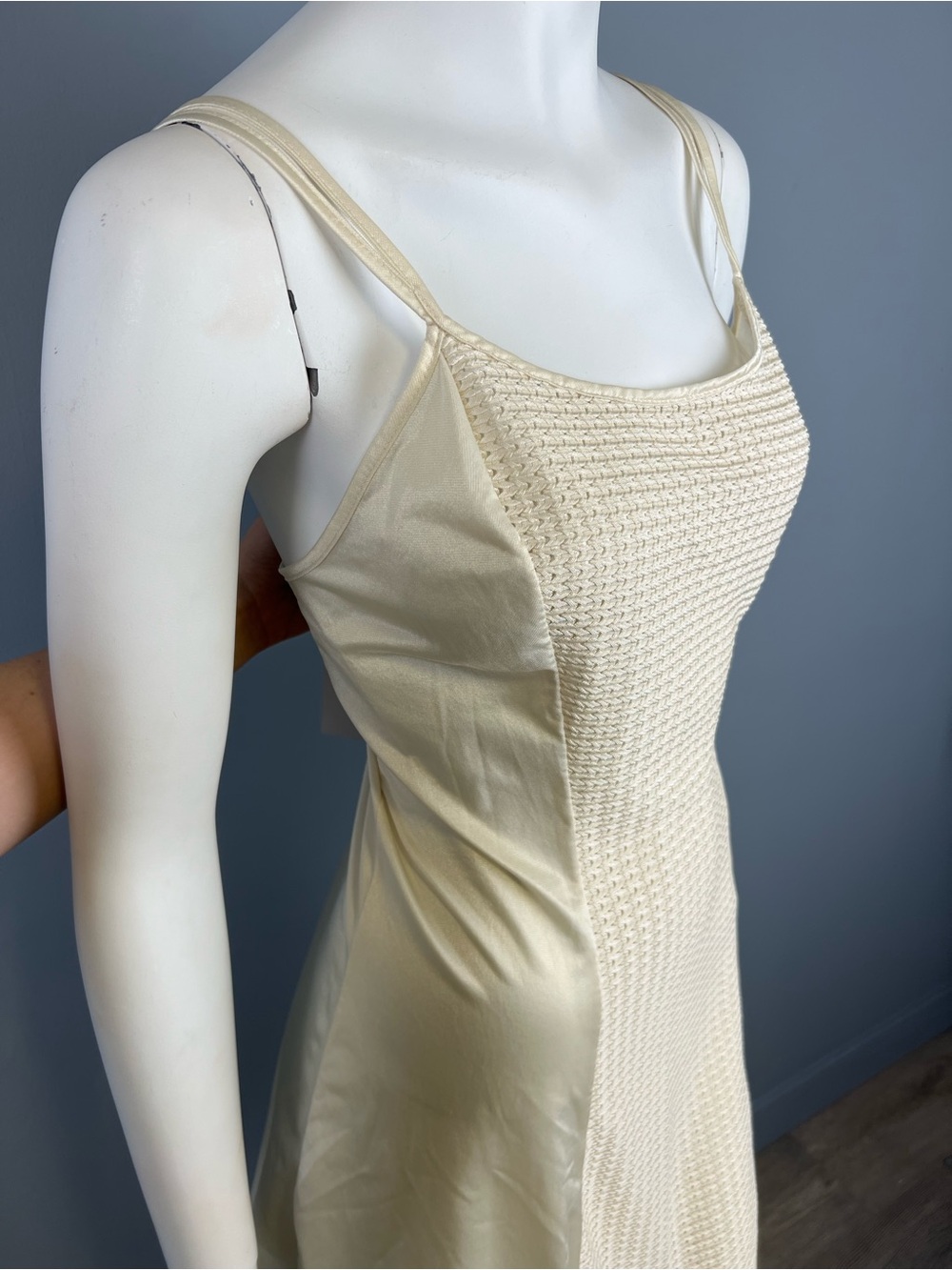 Vintage Undercover Wear 100% nylon Cream Knit-Panel Slip Dress